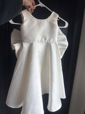 Gio Bespoke White Satin Girls' Formal Dress / flower girls dress with Back Bow